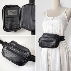 Vintage Leather Fanny Pack Travel Wallet Waist Bag Black Festival Outdoor Retro
